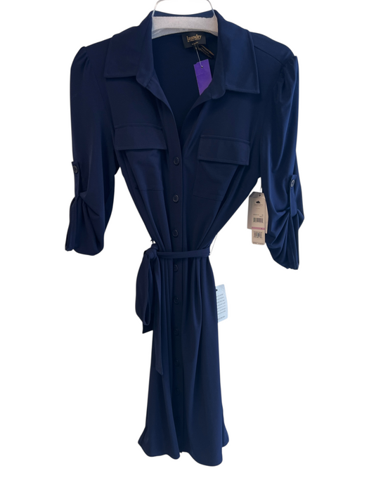 Laundry by Shelli Segal Size 6 Navy Polyester Belted Collared Button Down Dress Navy / 6