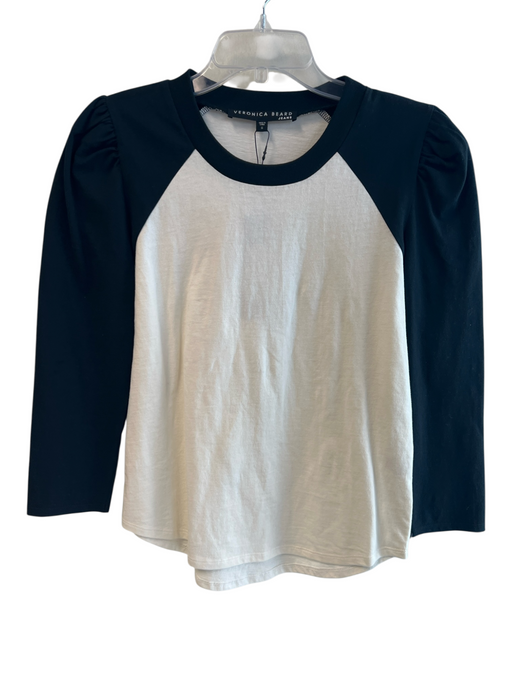 Veronica Beard Jeans Size Small White & Black Cotton Crew Neck Long Sleeve Top White & Black / Small