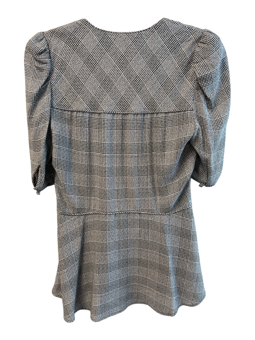 Veronica Beard Size 6 Black & Gray Viscose Metallic Thread Plaid V Neck Top Black & Gray / 6
