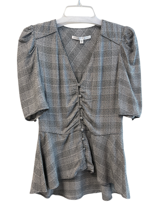 Veronica Beard Size 6 Black & Gray Viscose Metallic Thread Plaid V Neck Top Black & Gray / 6