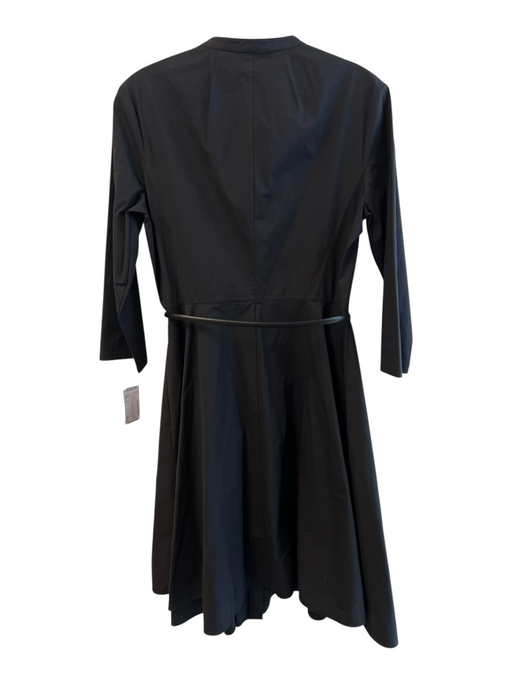 Theory Size 10 Black Cotton Blend Round Neck Button Down Belt Below knee Dress Black / 10