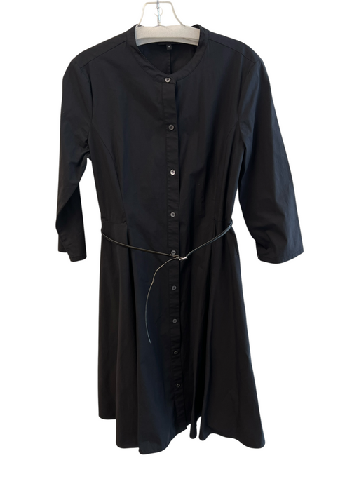Theory Size 10 Black Cotton Blend Round Neck Button Down Belt Below knee Dress Black / 10