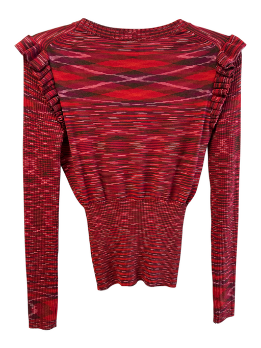 Cinq a Sept Size Medium Red & Multi Viscose Heathered Crew Neck Long Sleeve Top Red & Multi / Medium