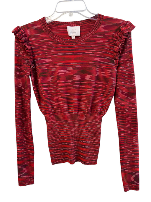 Cinq a Sept Size Medium Red & Multi Viscose Heathered Crew Neck Long Sleeve Top Red & Multi / Medium