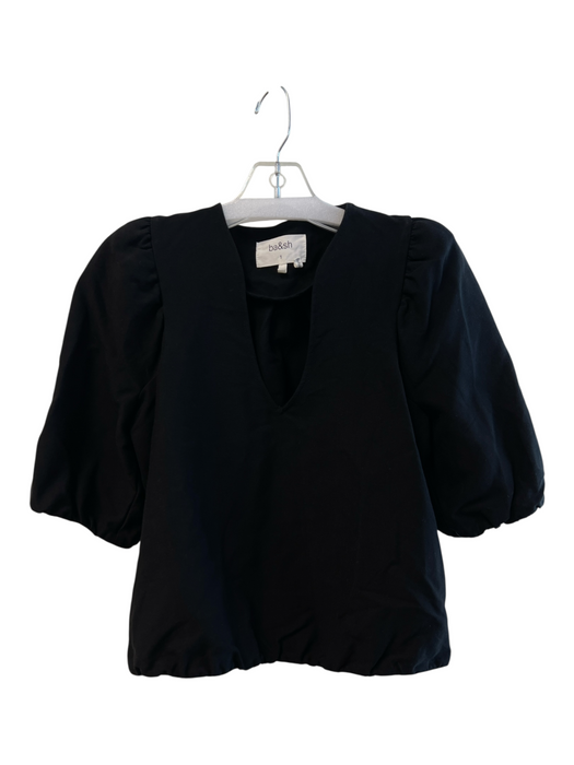 Ba&sh Size Small Black Viscose Blend V Neck Half Sleeve Gathered Waist Top Black / Small