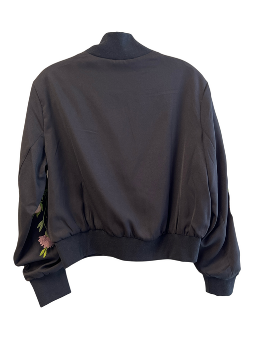 Glamorous Size Medium Black & Multi Polyester Embroidered Front Zip Jacket Black & Multi / Medium
