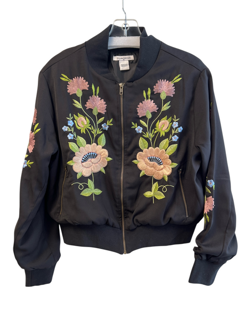 Glamorous Size Medium Black & Multi Polyester Embroidered Front Zip Jacket Black & Multi / Medium