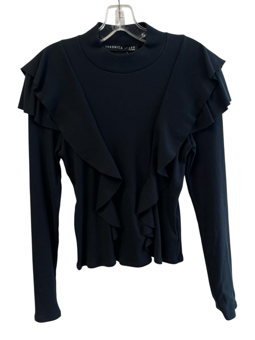 Veronica Beard Jeans Size Small Black Cotton Ribbed Knit Long Sleeve Top Black / Small