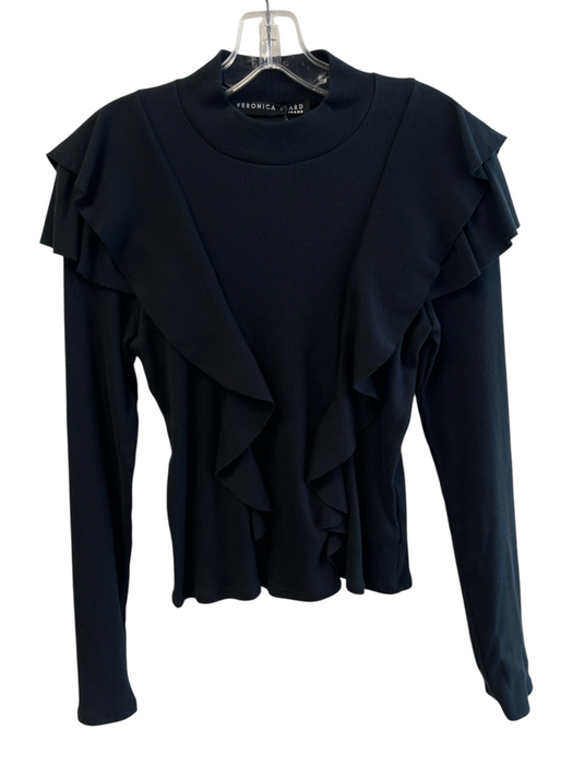 Veronica Beard Jeans Size Small Black Cotton Ribbed Knit Long Sleeve Top Black / Small