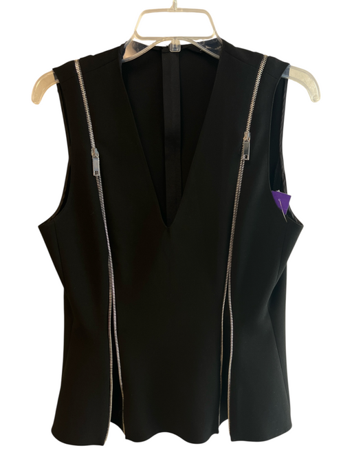 Zara Woman Size Large Black No Fabric Tag Sleeveless Zipper Detail V Neck Top Black / Large