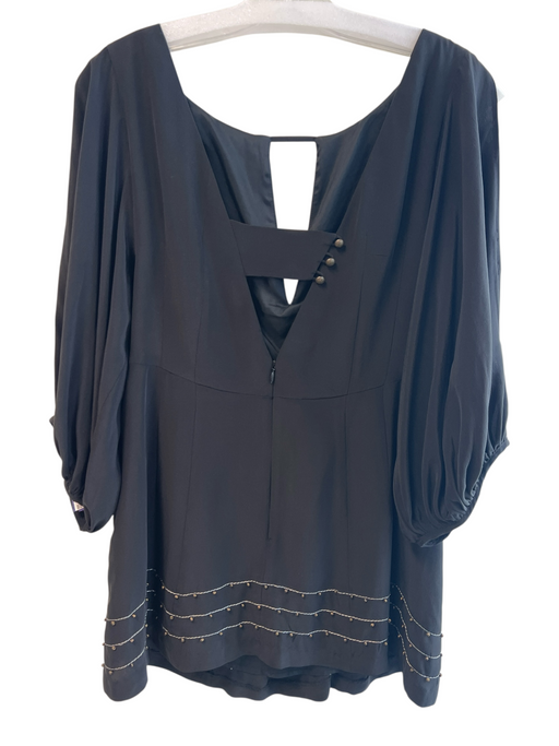Nanette Lepore Size 8 Black Silk Lined Grommet Detail 3/4 Sleeve Back Zip Tunic Black / 8