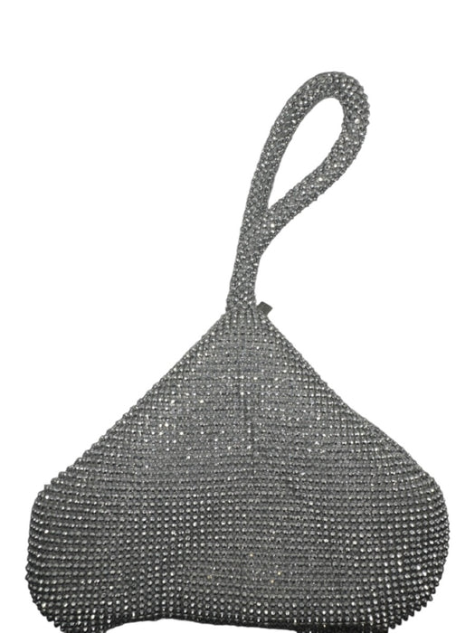 Jessica McClintock Silver Rhinestone Foldable Handle Zipper Purse Silver