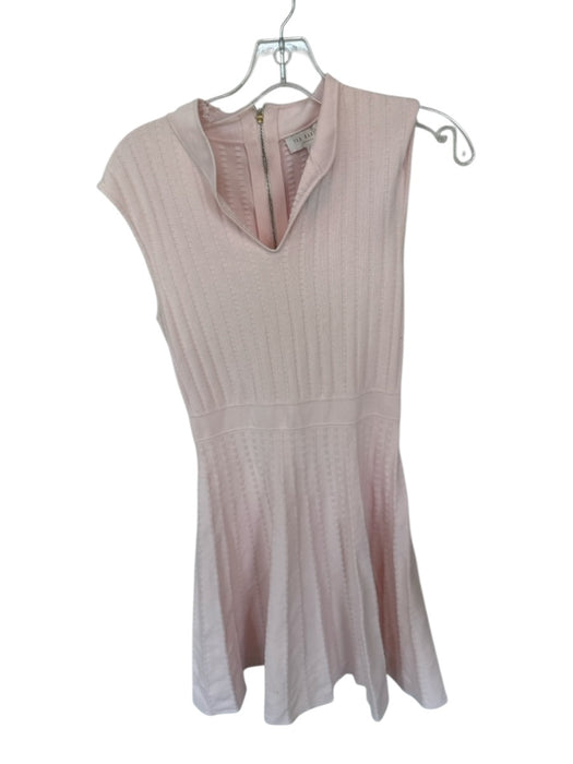 Ted Baker Size 2/M Baby Pink Viscose Blend Cap Sleeve Knit Back Zip Midi Dress Baby Pink / 2/M