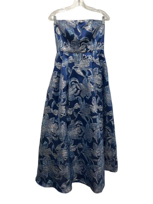 Alex Evenings Size 4 Blue & Silver Polyester Blend Strapless Jacquard Gown Blue & Silver / 4