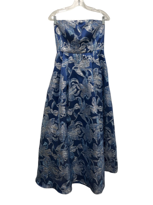 Alex Evenings Size 4 Blue & Silver Polyester Blend Strapless Jacquard Gown Blue & Silver / 4