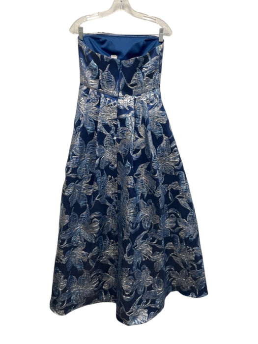 Alex Evenings Size 4 Blue & Silver Polyester Blend Strapless Jacquard Gown Blue & Silver / 4