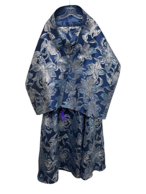 Alex Evenings Size 4 Blue & Silver Polyester Blend Strapless Jacquard Gown Blue & Silver / 4