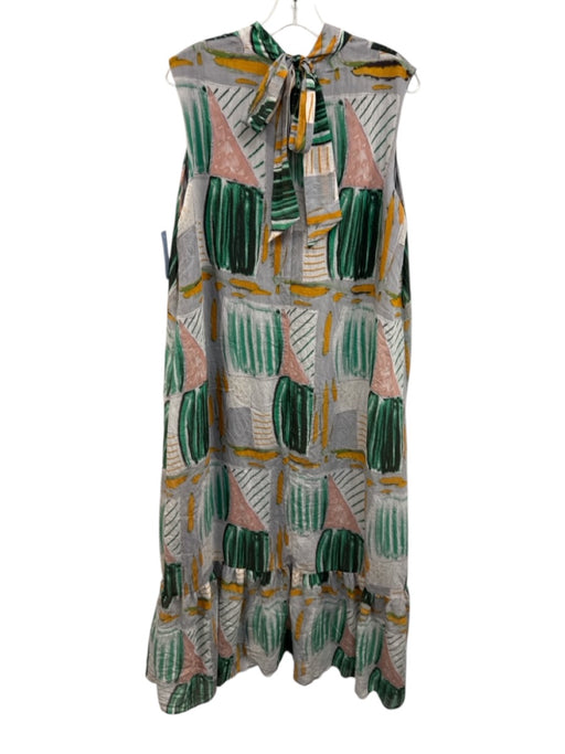 Eva Franco Size Large Petite Blue, Green, Yellow Rayon Blend Sleeveless Dress Blue, Green, Yellow / Large Petite