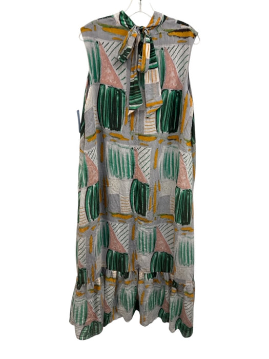 Eva Franco Size Large Petite Blue, Green, Yellow Rayon Blend Sleeveless Dress Blue, Green, Yellow / Large Petite