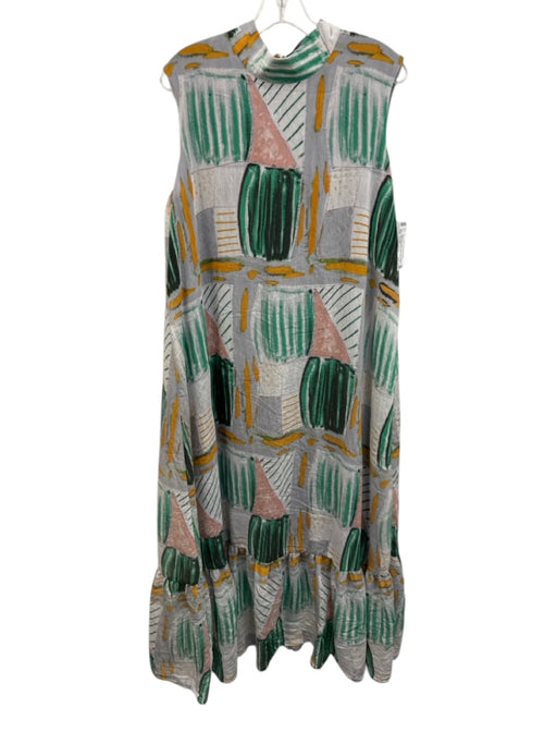 Eva Franco Size Large Petite Blue, Green, Yellow Rayon Blend Sleeveless Dress Blue, Green, Yellow / Large Petite
