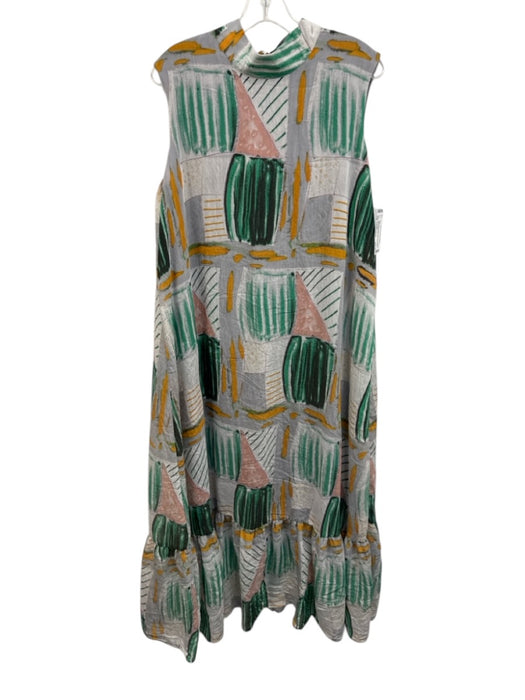 Eva Franco Size Large Petite Blue, Green, Yellow Rayon Blend Sleeveless Dress Blue, Green, Yellow / Large Petite
