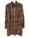 Hunter Bell Size Medium Brown, Blue, Gold Polyamide Long Sleeve Ruffle Dress Brown, Blue, Gold / Medium