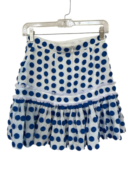 Alexis Size S Blue & White Polka Dots Fringe Detail Ruffle Hem High Waist Skirt Blue & White / S