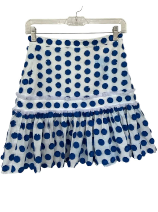 Alexis Size S Blue & White Polka Dots Fringe Detail Ruffle Hem High Waist Skirt Blue & White / S