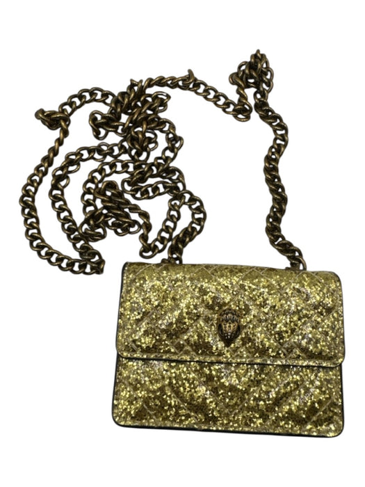 Kurt Geiger Gold Glitter Button Close Gold Chain Crossbody Bird Purse Gold / Mini