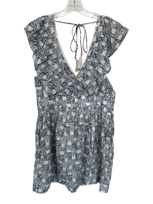 By Anthropologie Size S Bone & Blue Cotton Blend Floral Lace Trim Dress Bone & Blue / S