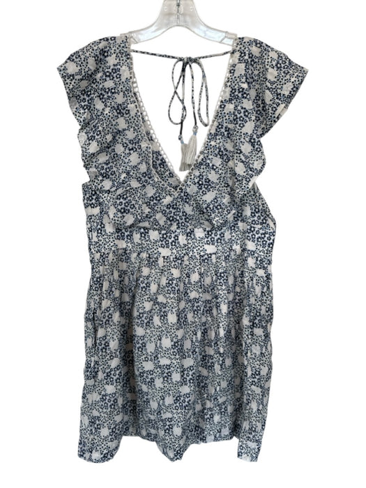 By Anthropologie Size S Bone & Blue Cotton Blend Floral Lace Trim Dress Bone & Blue / S