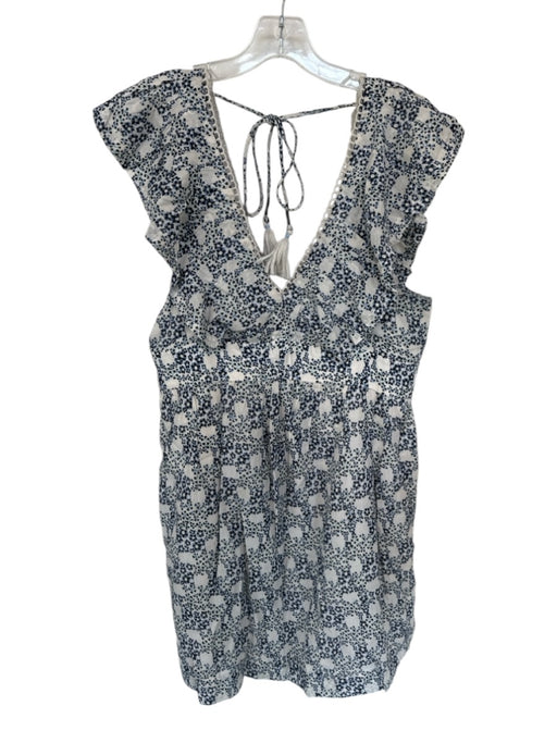 By Anthropologie Size S Bone & Blue Cotton Blend Floral Lace Trim Dress Bone & Blue / S
