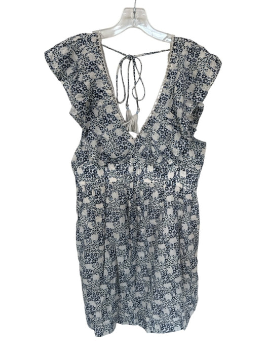 By Anthropologie Size S Bone & Blue Cotton Blend Floral Lace Trim Dress Bone & Blue / S