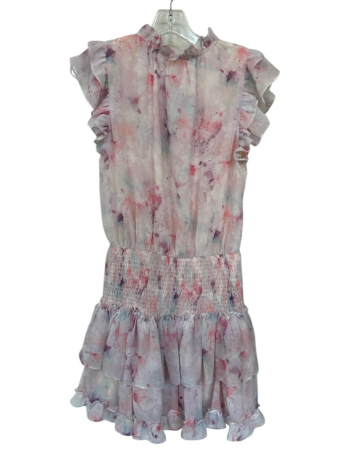 TCEC Size M Pink & White Polyester Paint Splatter Flutter Cap Sleeve Dress Pink & White / M