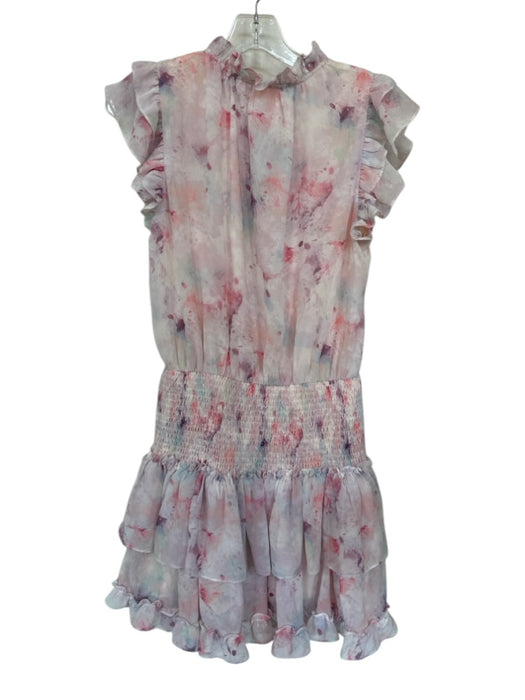 TCEC Size M Pink & White Polyester Paint Splatter Flutter Cap Sleeve Dress Pink & White / M