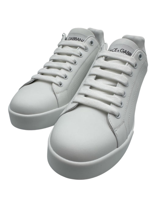 Dolce & Gabbana Shoe Size 40 White Leather Lace Up Low Top Round Toe Sneakers White / 40