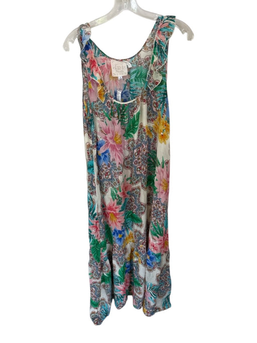Johnny Was Size M Multi Rayon Tropical Geometric Maxi Ruffle Sleeve Dress Multi / M