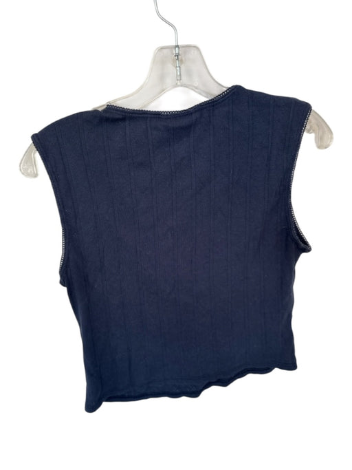 Reformation Size L Navy Blue Cotton Knit Rose Applique Lace Trim Tank Top Navy Blue / L