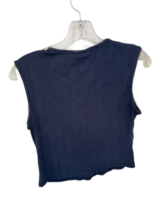 Reformation Size L Navy Blue Cotton Knit Rose Applique Lace Trim Tank Top Navy Blue / L