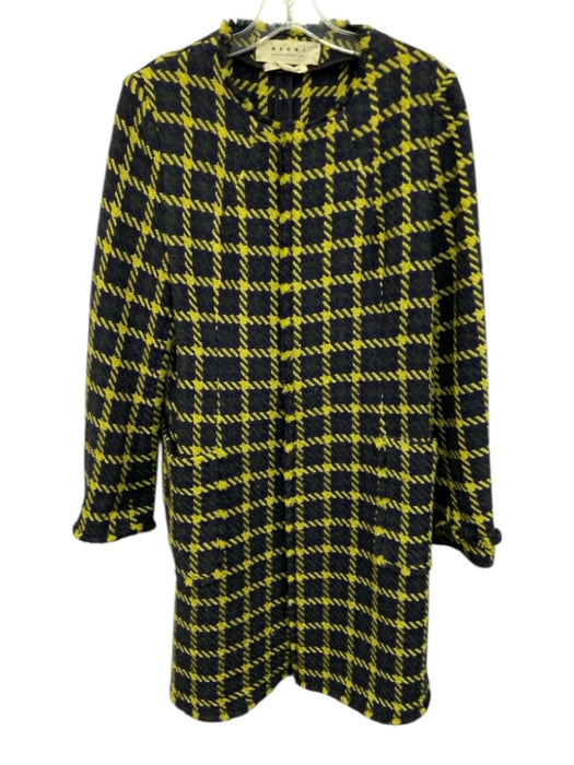 Marni Size 42 Gray, Purple, Yellow Wool Blend Long Sleeve Windowpane Coat Gray, Purple, Yellow / 42
