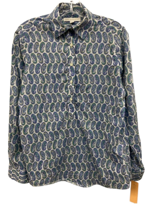 Ann Mashburn Size Small Blue, Green, Yellow Cotton Long Sleeve Paisley Top Blue, Green, Yellow / Small