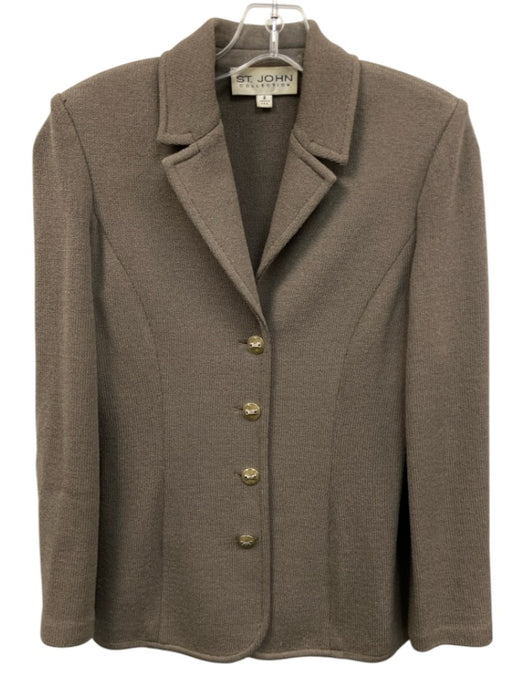 St John Collection Size 2 Taupe Gray Wool Blend Long Sleeve Button Front Jacket Taupe Gray / 2