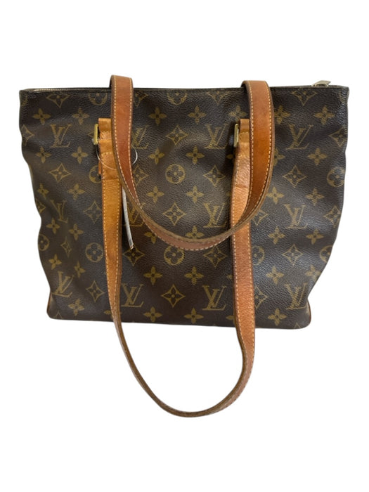 Louis Vuitton Mixed Brown Coated Canvas Leather trim Monogram Zip Close Tote Bag Mixed Brown / Medium