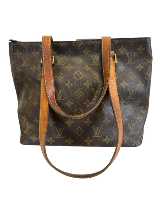 Louis Vuitton Mixed Brown Coated Canvas Leather trim Monogram Zip Close Tote Bag Mixed Brown / Medium