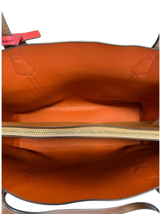 Tory Burch Brown & Orange Leather Top Handle Zip Tote Bag Brown & Orange / Medium