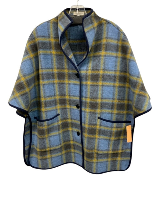 Ann Mashburn Size Small Blue, Yellow, Gray Wool Blend Half Sleeve Plaid Jacket Blue, Yellow, Gray / Small