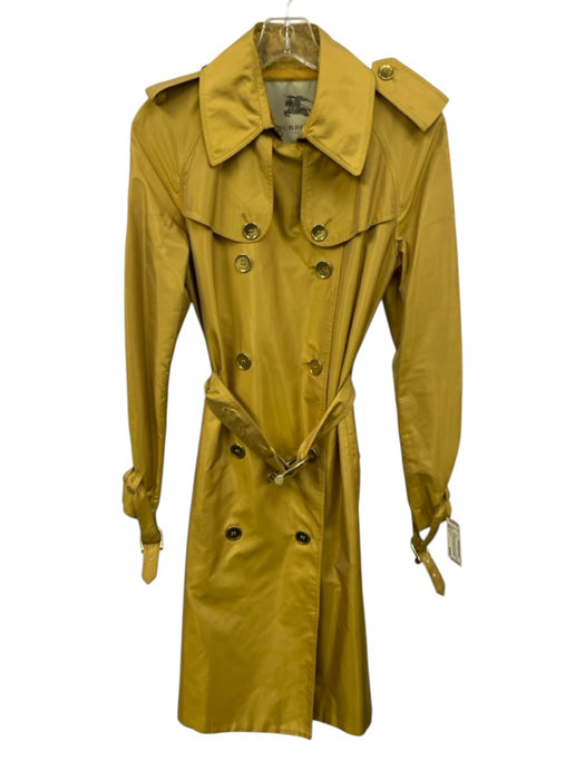 Burberry Size 4 Yellow Cupro Long Sleeve Double Breast Shimmer Trench Jacket Yellow / 4