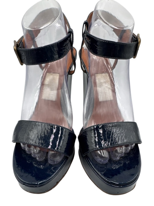 Lanvin Shoe Size 39 Navy Blue Patent Leather open toe Ankle Strap Platform Pumps Navy Blue / 39