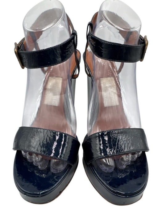 Lanvin Shoe Size 39 Navy Blue Patent Leather open toe Ankle Strap Platform Pumps Navy Blue / 39