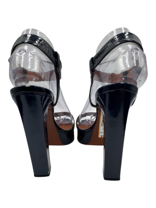 Lanvin Shoe Size 39 Navy Blue Patent Leather open toe Ankle Strap Platform Pumps Navy Blue / 39